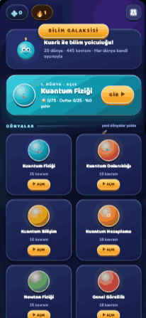 Bilim Galaksisi ana ekran